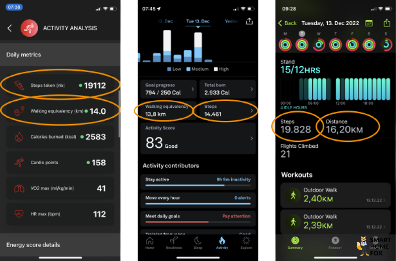 You can see the recorded steps of the Circular Ring, the Oura Ring and the Apple Watch Ultra.